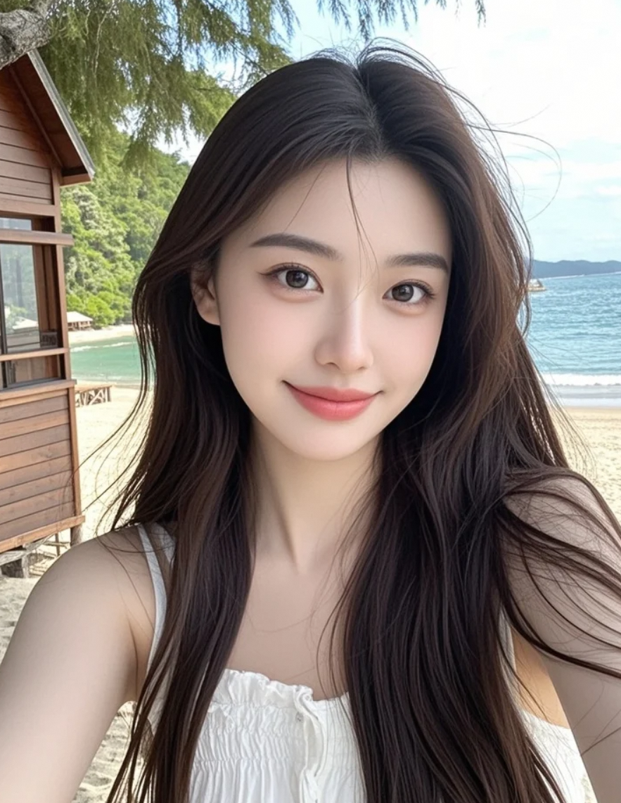 海风中我的头发成了艺术品，你觉得呢？