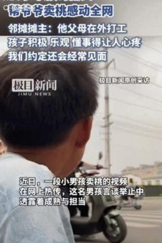 “眼泪止不住！”河南一位11岁男孩，雨中撑着破旧雨伞卖桃的情景，深深触动了许多人