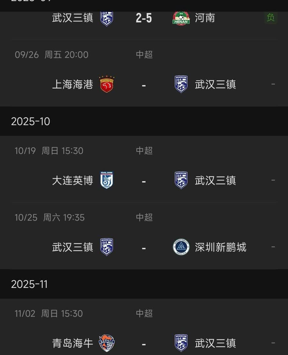 未来5场比赛，武汉三镇都不好踢！

下轮客场对海港，海港为争冠肯定会全力以赴