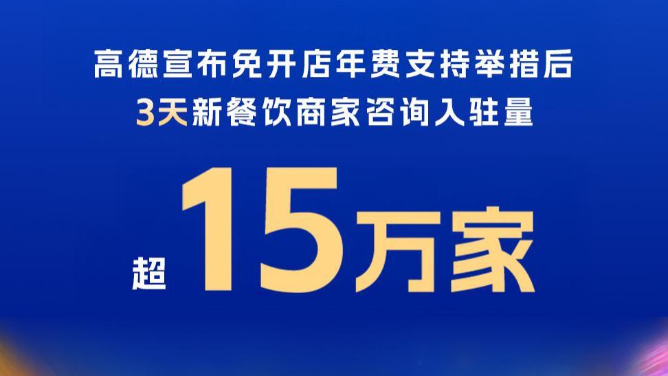 三天超15万家餐饮商家咨询  高德免开店年费引入驻热潮