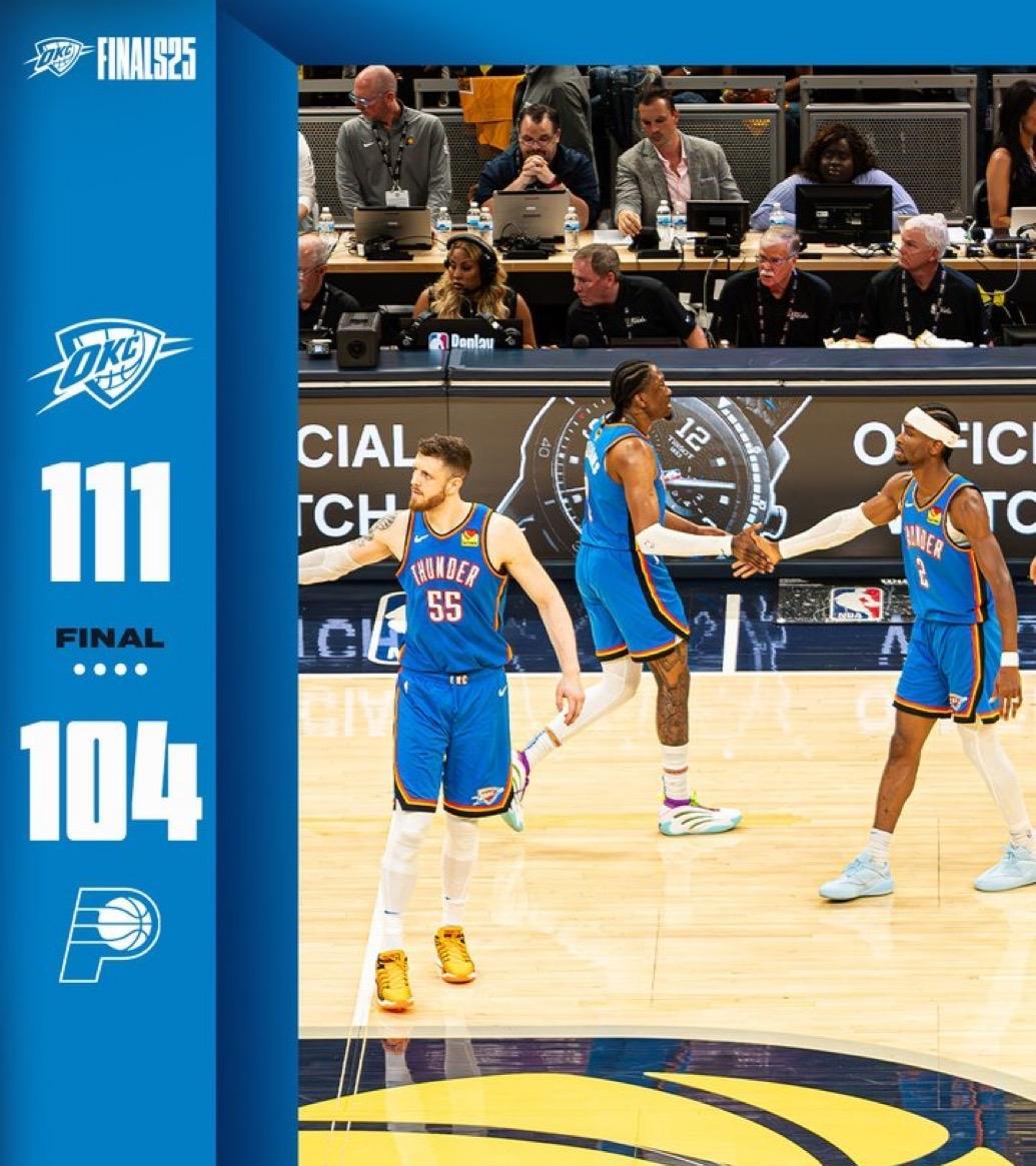 6月14日NBA总决赛第四场战报：
雷霆111-104步行者（大比分2-2），雷