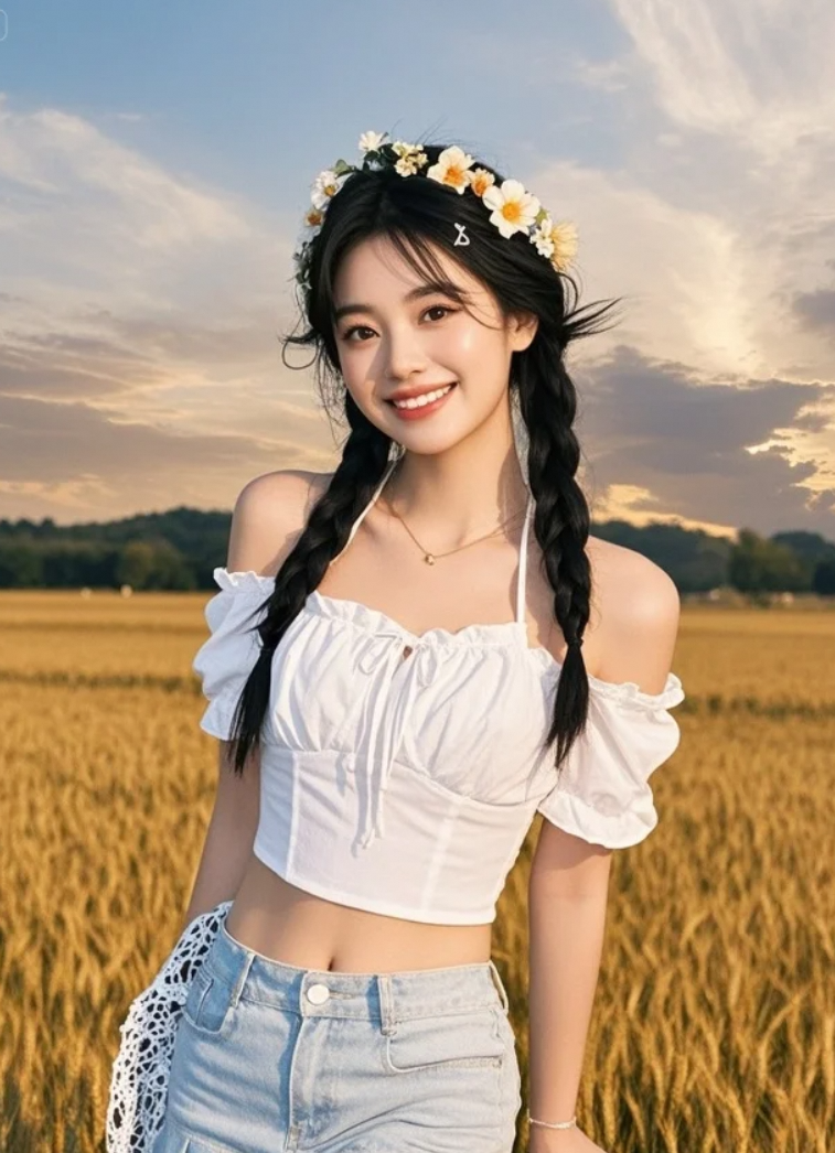 风起麦田，发丝与麦穗共舞，她是大地最温柔的诗行。