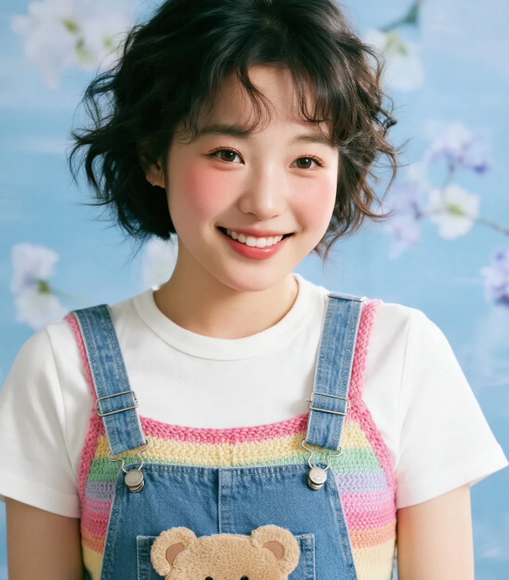 花海中绽放的笑容：彩色背带裤少女的梦幻时光