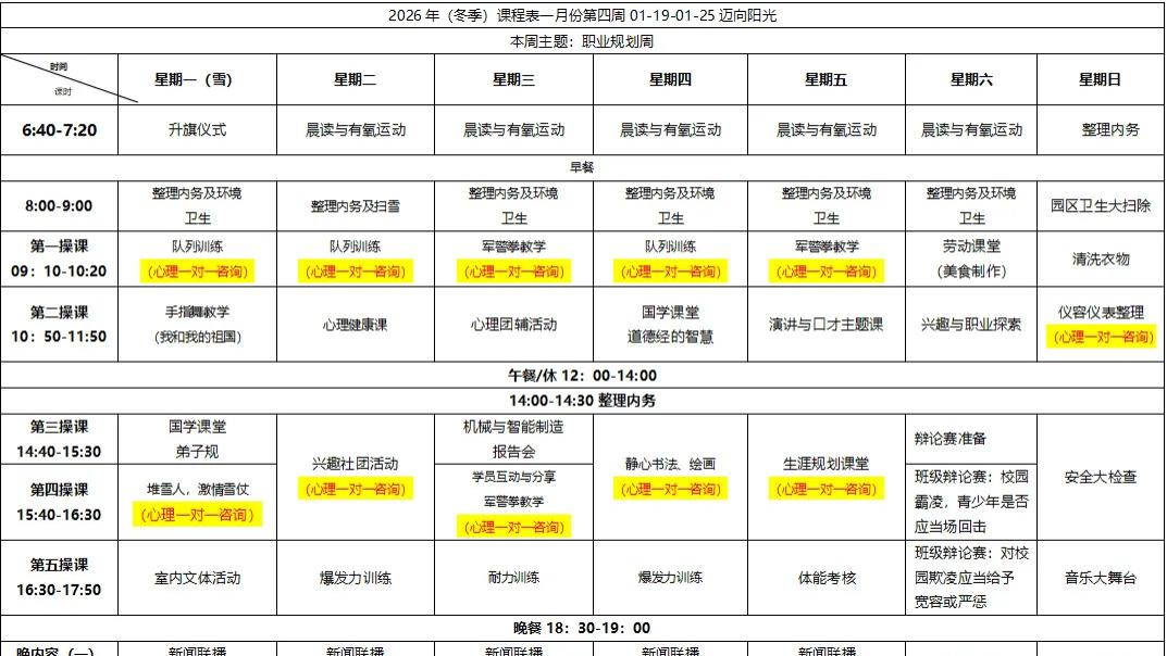 【迈向阳光】2026.01.19-01.25课表