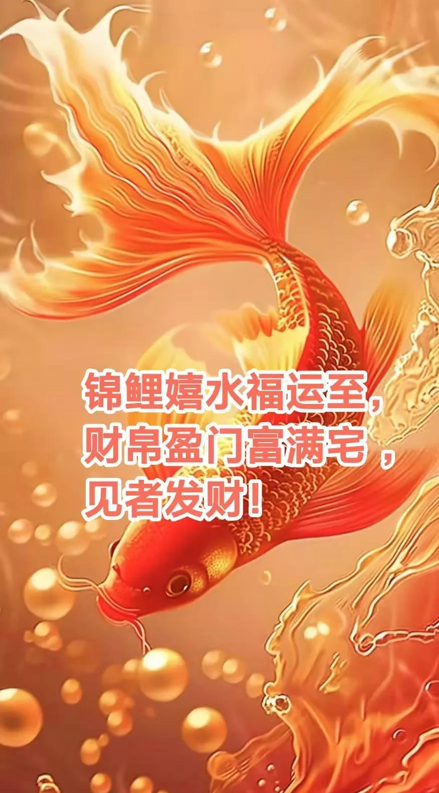 见黄金鱼，年年有余，锦鲤呈祥，见者吉祥，
岁岁平安，好运连连，一顺百顺事事顺，财