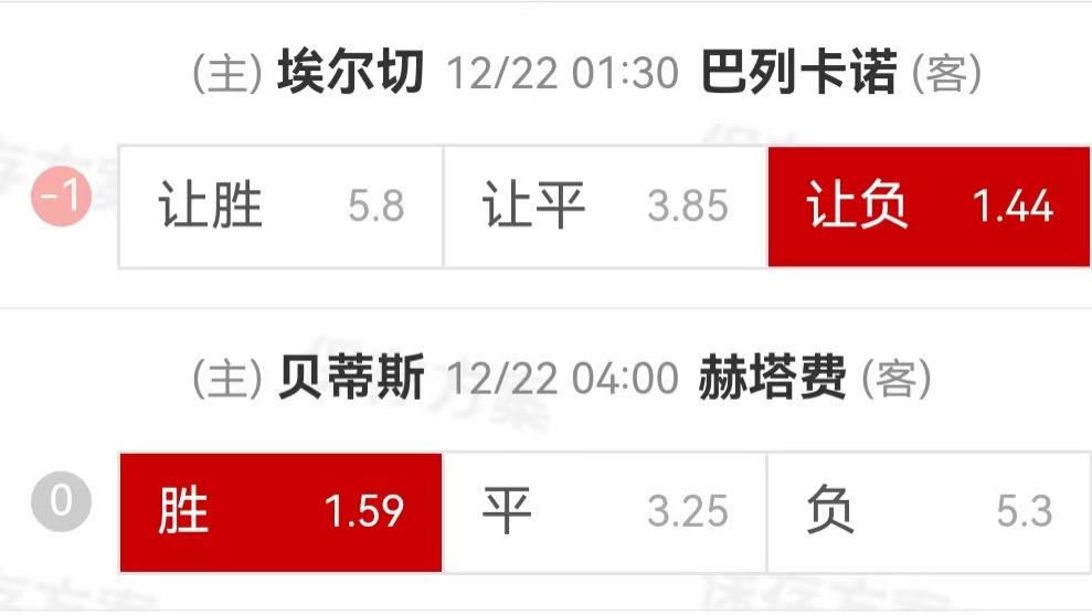 {一脚球}竞彩推荐：埃尔切VS巴列卡诺+皇家贝蒂斯VS赫塔费