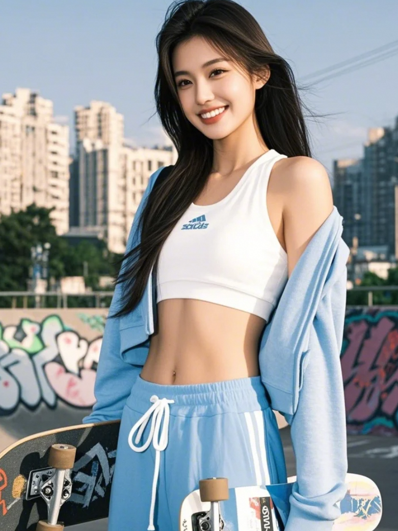 美女与滑板的完美邂逅，酷炫不止一点点!