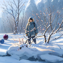雪中漫步一点红