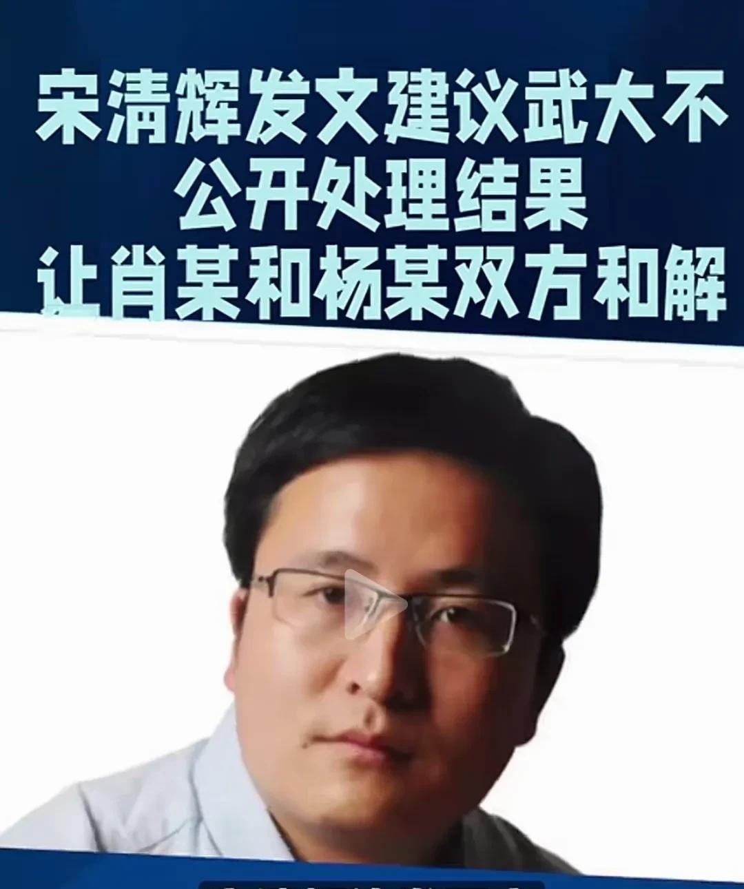 宋清辉不受网友待见是有原因的。他建议武大不公开处理杨某，让肖某和杨某和解，说法院