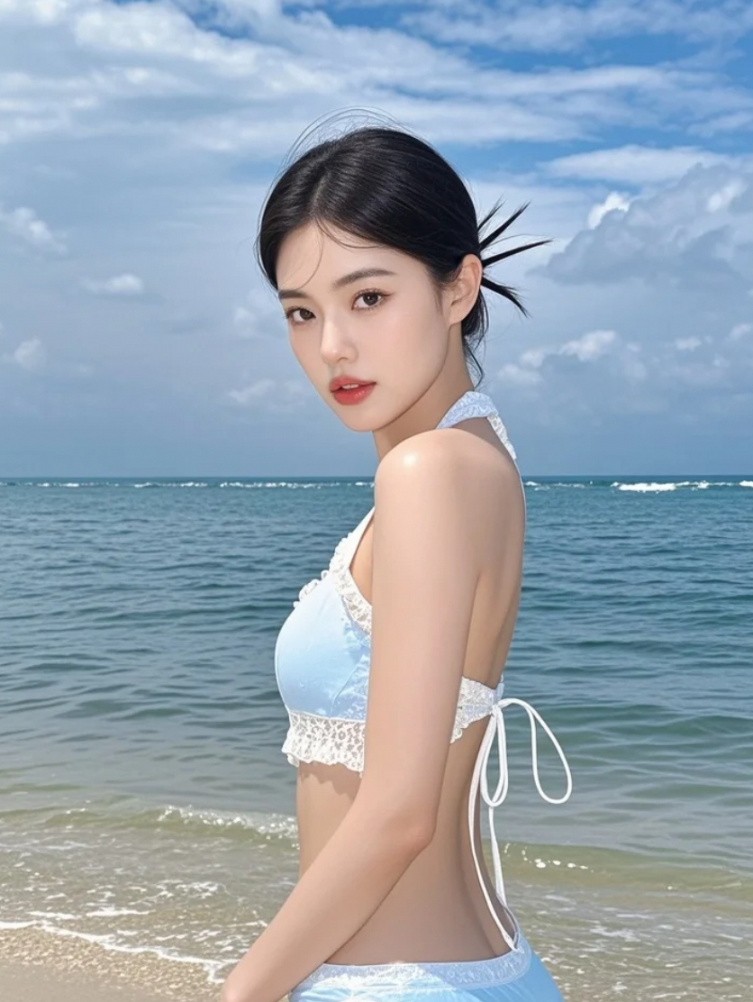 阳光洒落金色沙滩，倩影成为永恒的记忆