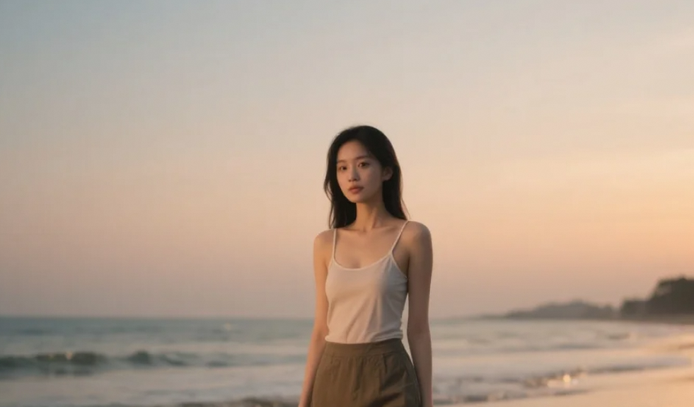 海边的风掀起发丝，她美的恰似一场梦