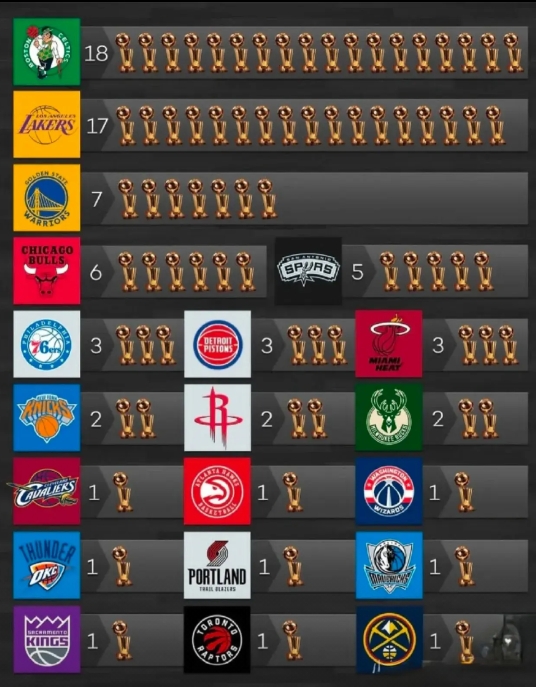 NBA总冠军数排行榜，没有哪支球队？