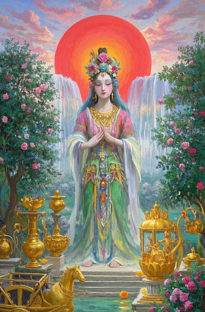 花神降临百花香，春桃夏荷绽芬芳。秋菊冬梅依序放，四季安康福运长。
花神挥袖百花开