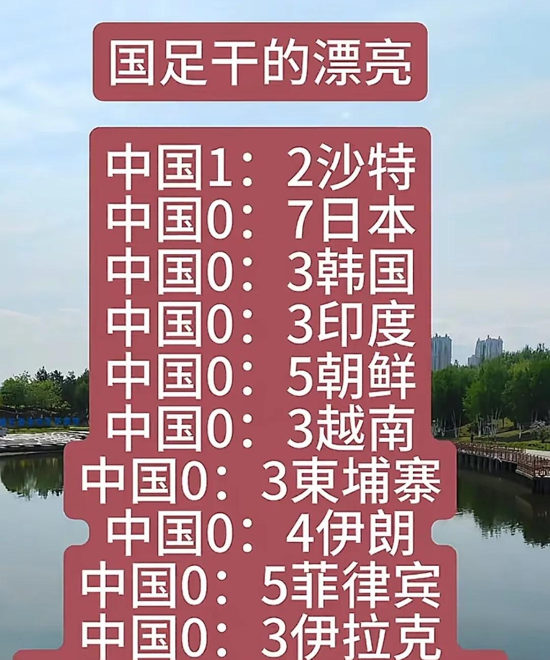 喜欢上莎莎的球迷们，有没有庆幸自己喜欢的是乒乓球。
看到这张国 足的战绩，就连不