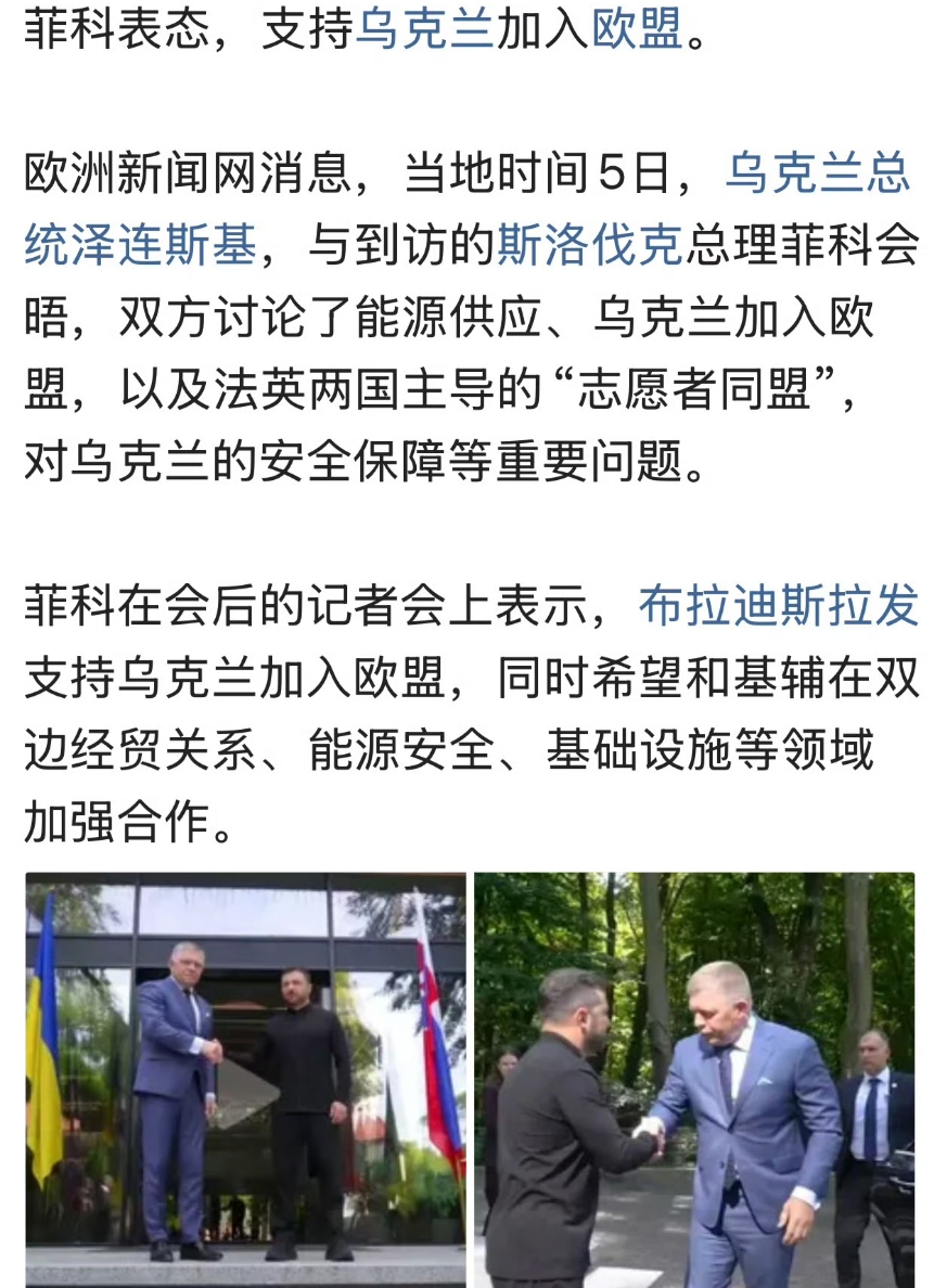 斯洛伐克总理菲科从东方大国参加了阅兵仪式一回去，就去基辅与泽连斯基会谈。很明显，