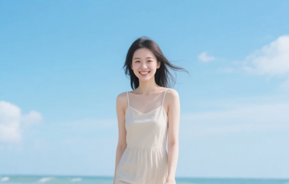这条连衣裙让我感觉自己像是从画中走出的风情美人，而这片海滩就是我的画卷。