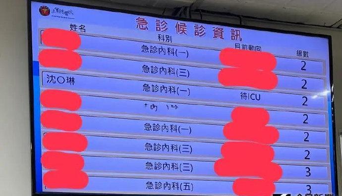 希望沈玉琳能度过难关！真的有网友在三军总医院急诊室看到了沈玉琳，人明显憔悴
另外