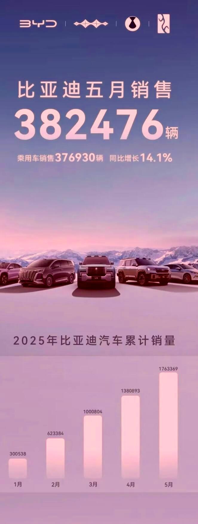 想过比亚迪会公布5月份销量
也想过王传福能继续在5月份卖出382476辆车
但是