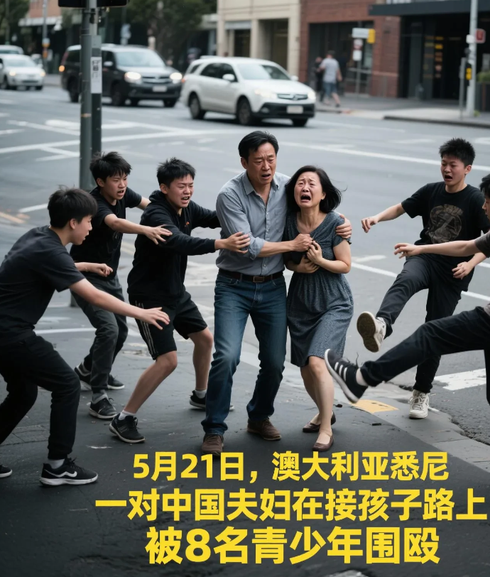 太震惊了！

澳大利亚悉尼，一对中国夫妇在接孩子路上，被8名青少年围殴。

丈夫