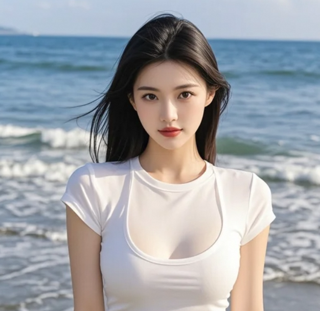 她站在海边回眸一笑，瞬间惊艳了时光