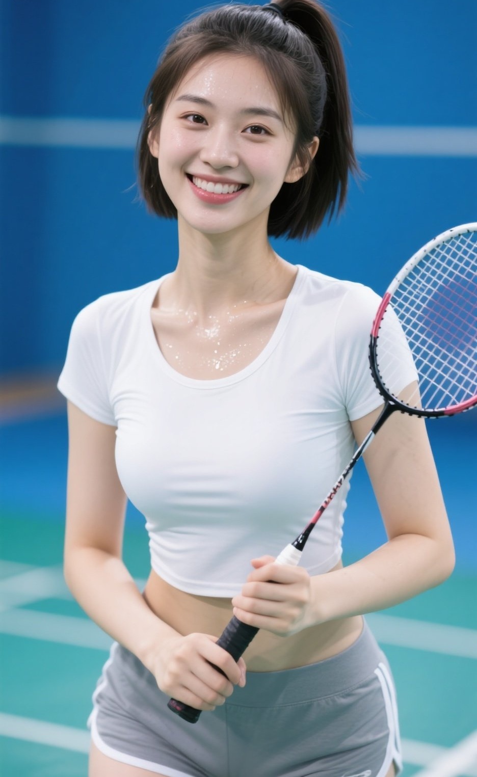 俏丽佳人球场现，曲线玲珑韵无限