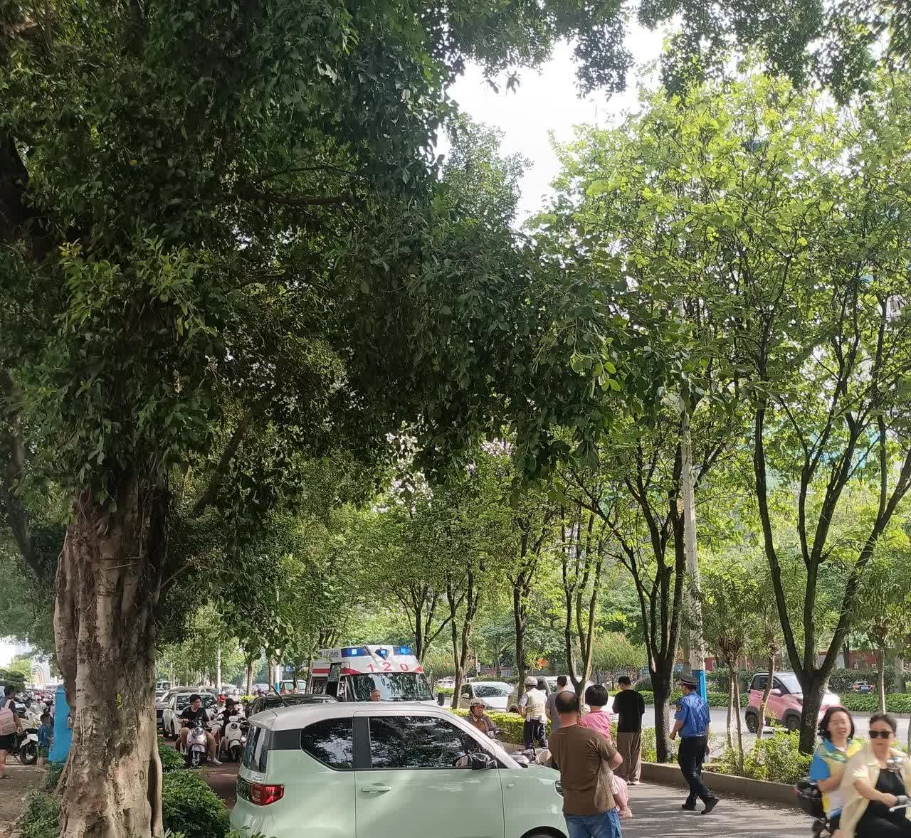 今天去学校接小孩，有个奶奶骑电动车来与一小伙子骑摩托车发生了交通事故。这个小伙子