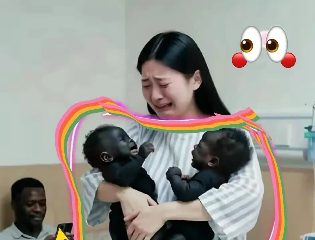 女子刚生完双胞胎，激动得泪流满面，这时候坐在沙发上拿着手机的黑人老公却一点反应没