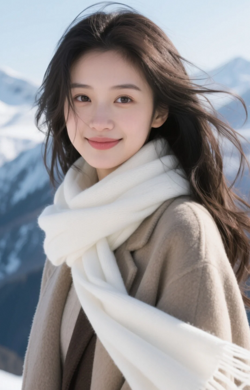 雪国仙境，她如画中走出的仙子