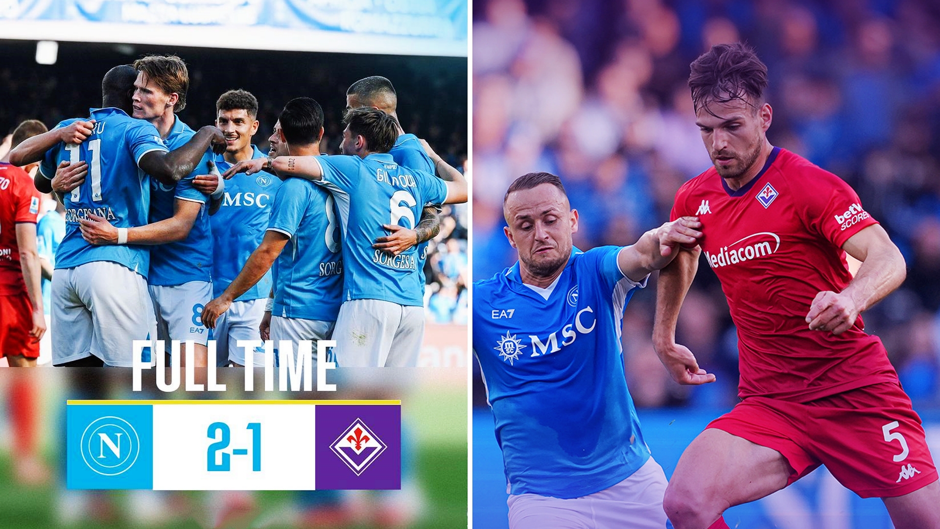 意甲：那不勒斯主场2-1击败佛罗伦萨，距榜首国米1分。
卢卡库传射建功，拉斯帕多