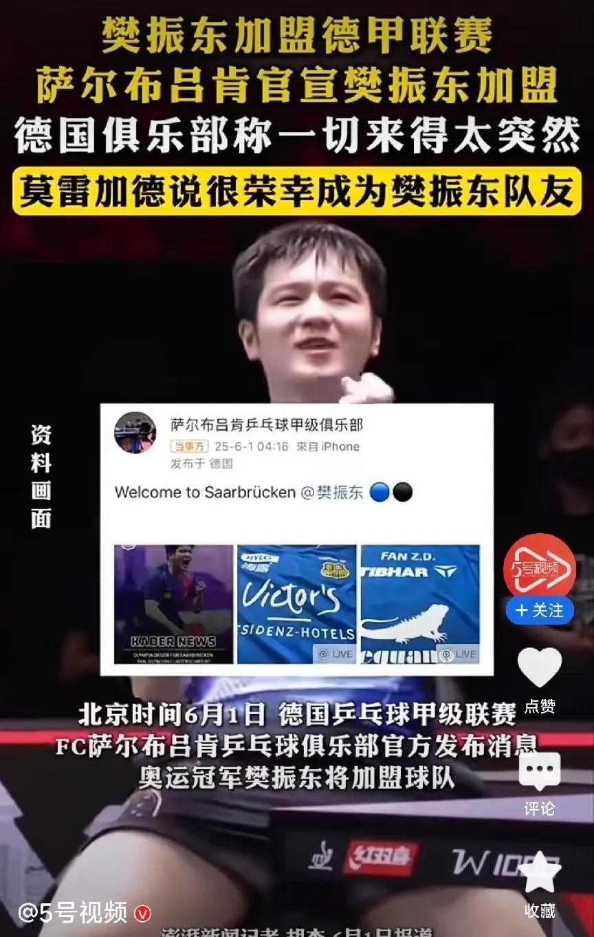 樊振东这个消息有些炸裂！！主动要求加入萨尔布吕肯俱乐部打德甲！是绝对主力层的第一