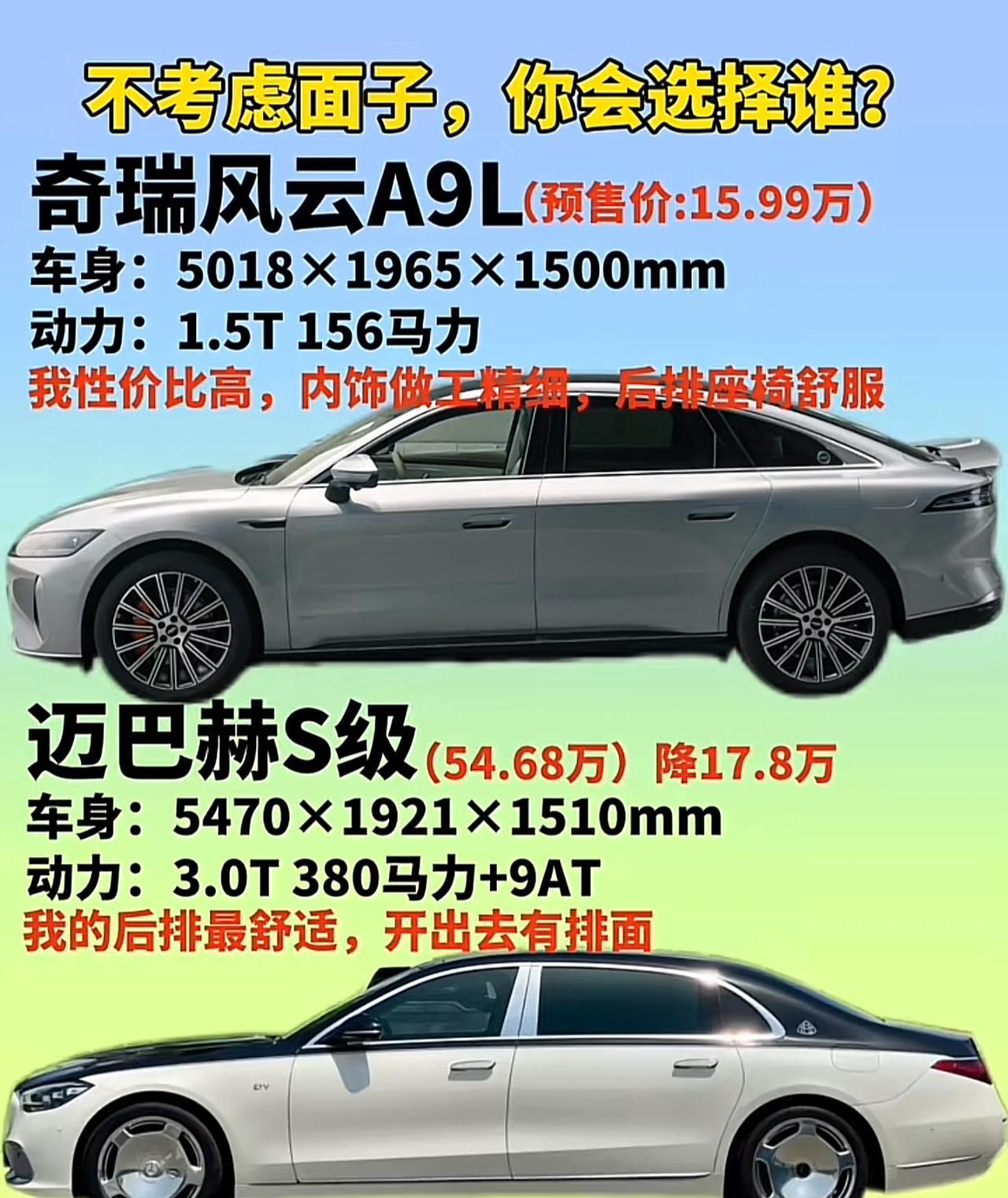 奇瑞风云A9L与迈巴赫S级，谁是你的首选？