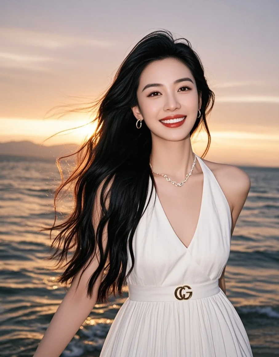 晚风拂过，裙角与发丝共谱晚歌