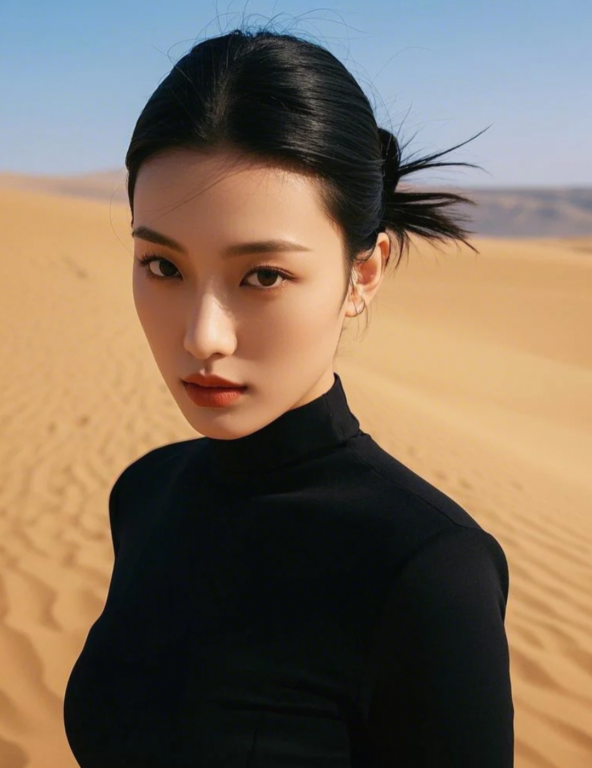 沙漠中的绝美邂逅：小姐姐与风沙的浪漫交织