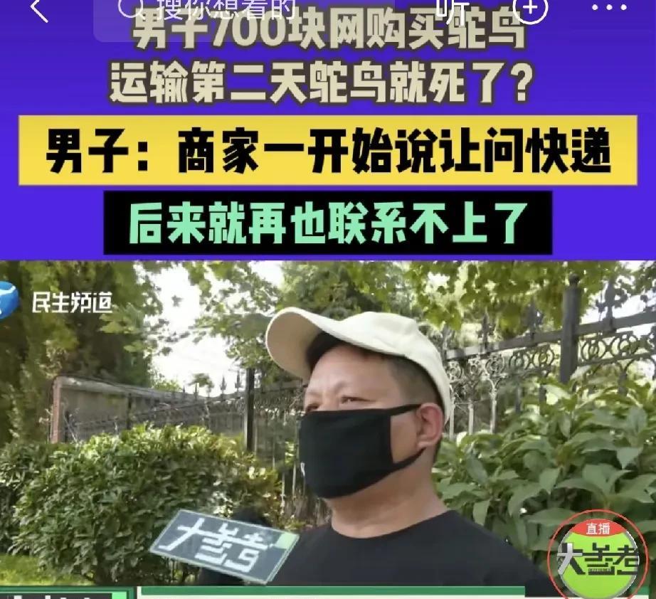 河南郑州，一男子想养鸵鸟，他联系到养殖基地，对方说这是活物，要他加上V信交易，加