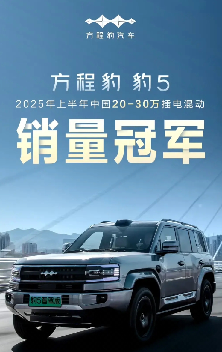 方程豹豹5也拿下销冠了。
上半年20—35万插电混动销冠。
仔细一想这个区间确实