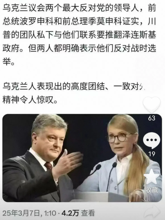 乌克兰两前领导人挺泽连斯基，团结背后存隐忧

乌克兰前总统波罗申科与前总理季莫申