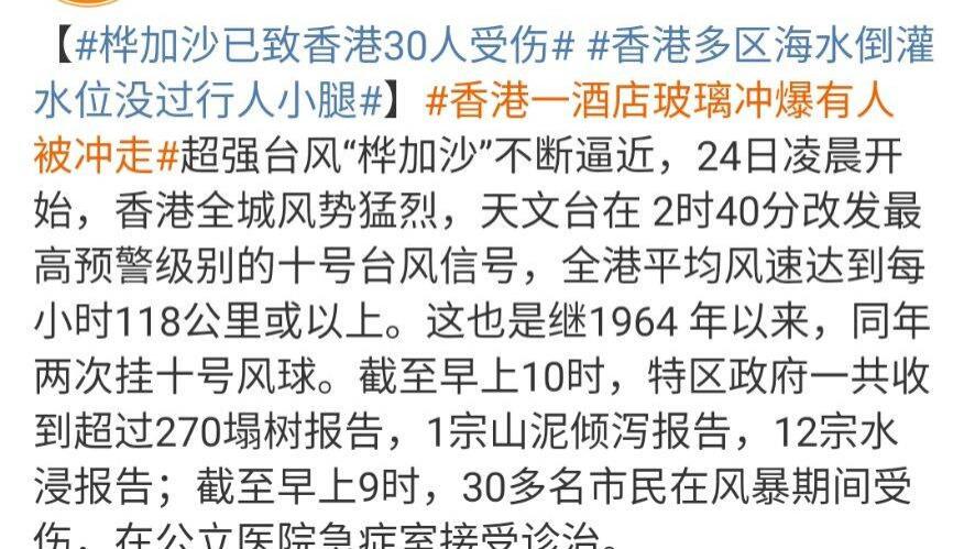 桦加沙已致香港30人受伤