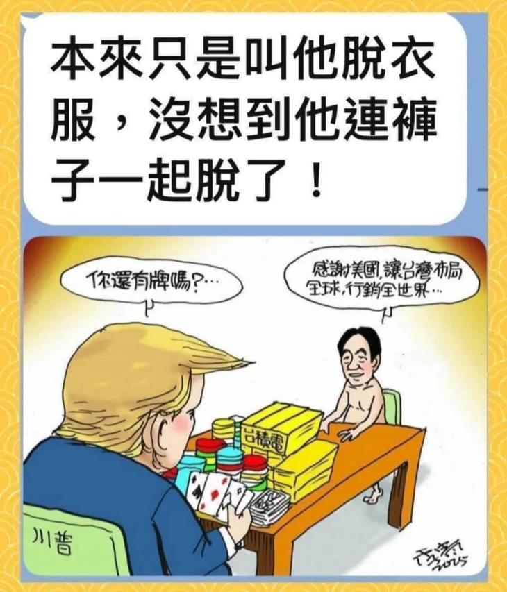 一张讽刺赖清德的漫画，在社交媒体上大量传播。
这张讽刺漫画说的没错。确实如此，“