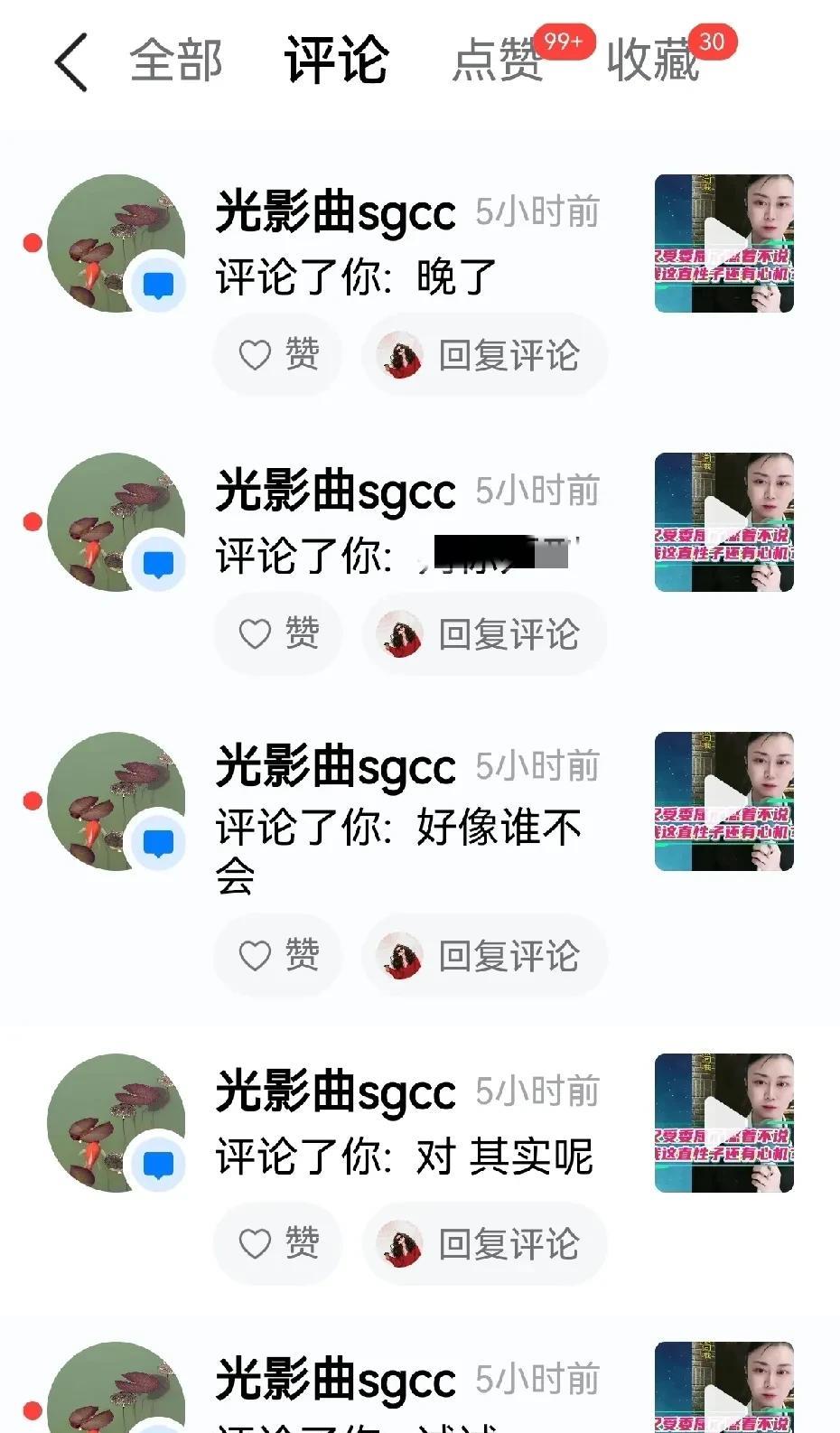 网友@光影曲sgcc 在我的一个力饼嫄相关视频切片评论区，短时间内留言竟达84条