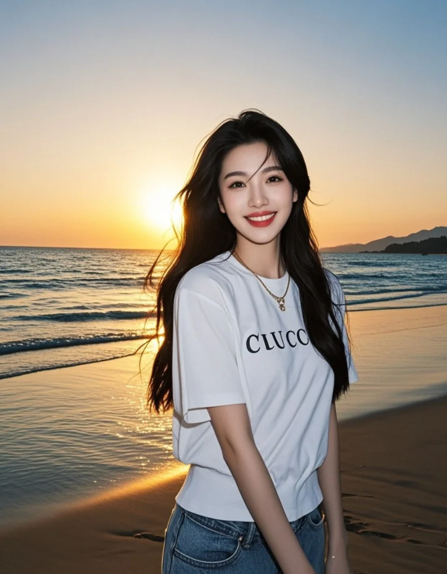 发丝在晚风中轻扬，她以精致妆容与亲和气质，演绎大牌明星的自然之美