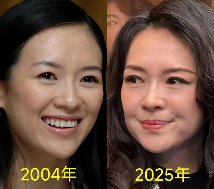 细看章子怡变化还是挺大的，20年前她眼里有光，笑的时候牙齿露出来很整齐，如今她看