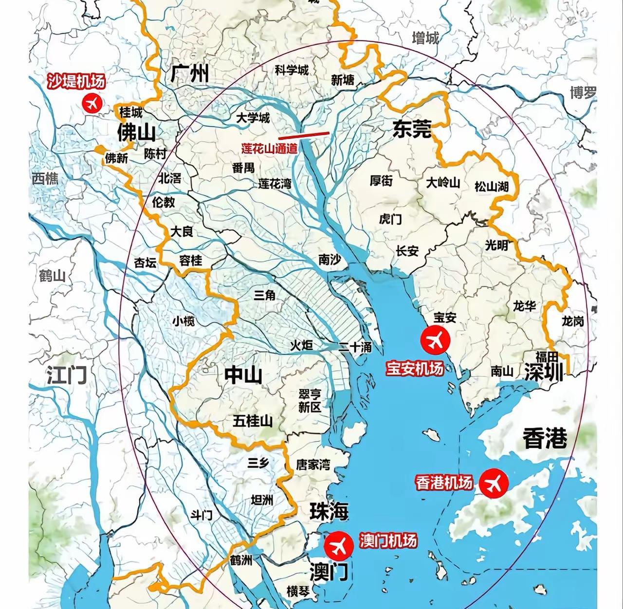 粤港澳大湾区核心内湾。
这张图的最大特点就是很多城市位列其中，但是又不是这座城市