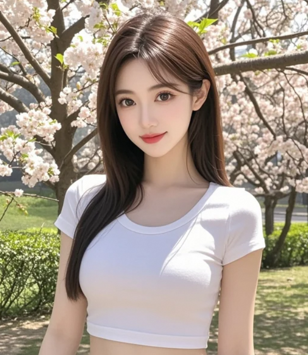 她在樱花树下回眸，美得令人窒息
