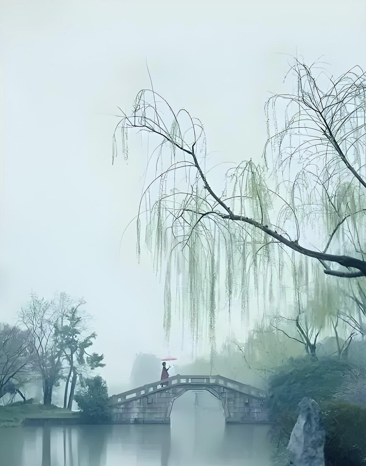 满城烟雨柳如丝，
一树残红飞入池。
桥畔黄昏人尽去，
西楼向晚客归时。
——作者