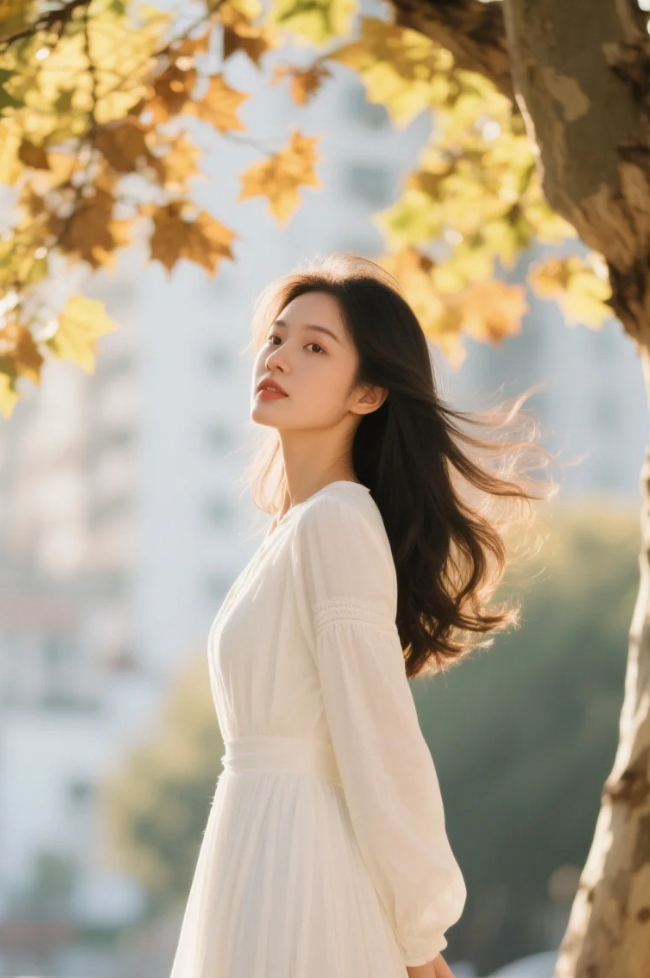 一袭白裙，走成了梧桐树下的诗行
