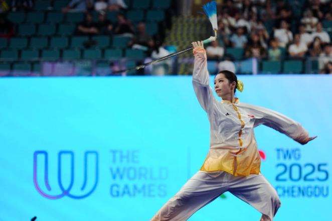 在昨晚进行的成都世运会武术项目女子太极拳-太极剑决赛中，首次参加国际赛事的中国选