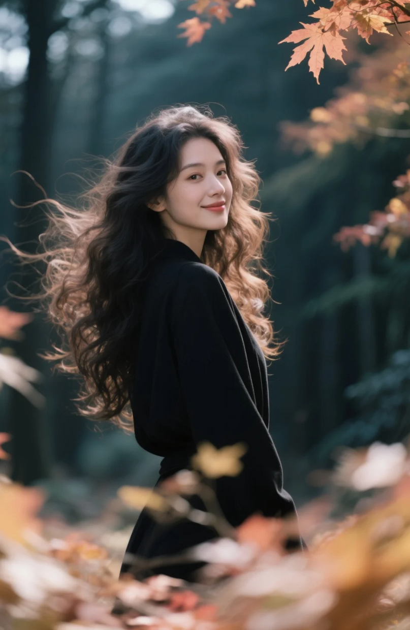 蓬松波浪发随风舞动，美不胜收