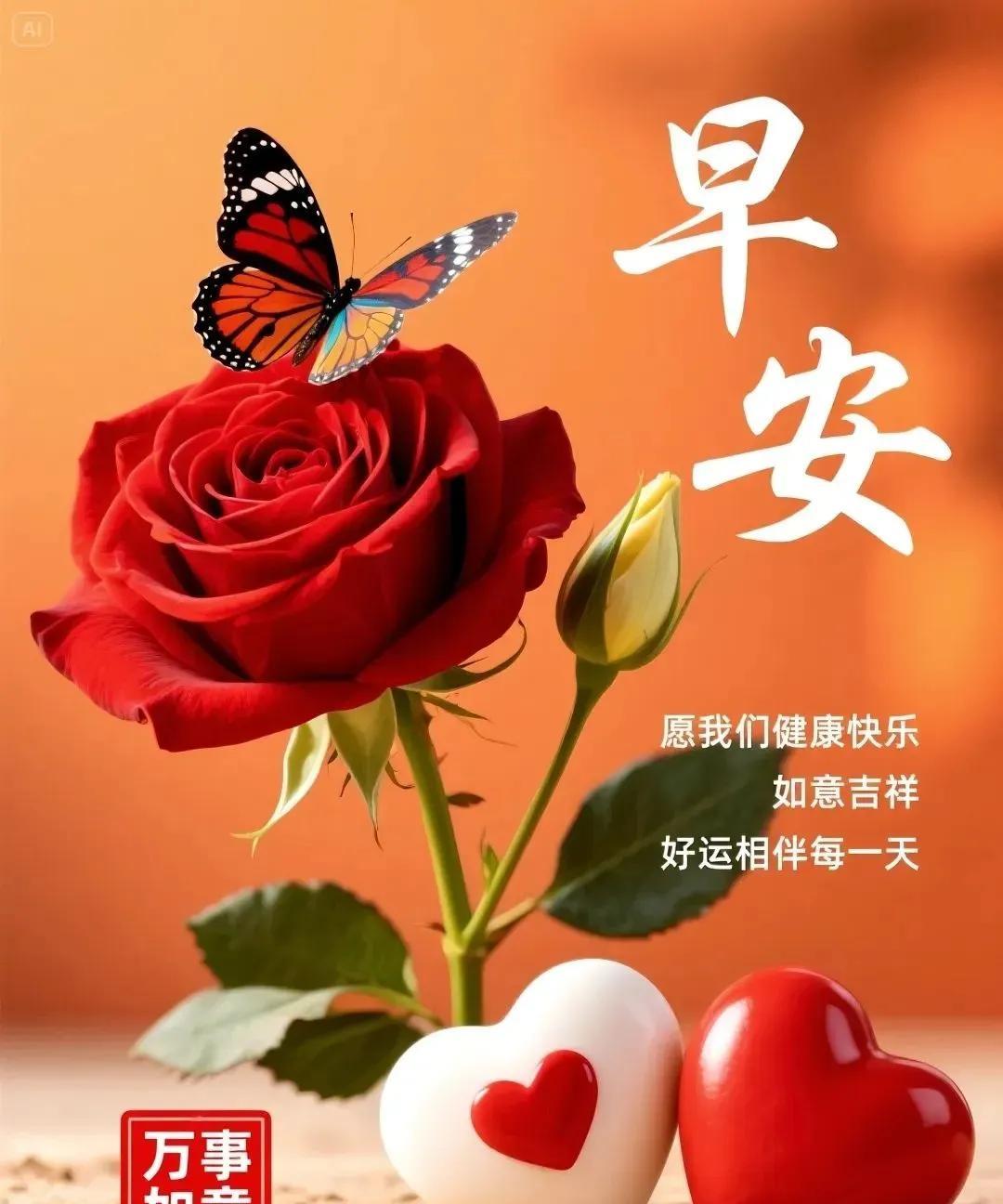 早安吉祥！
幸福清晨把门敲，快乐冲你微微笑；绮丽风光寄美好，好运轻轻身边靠，日子