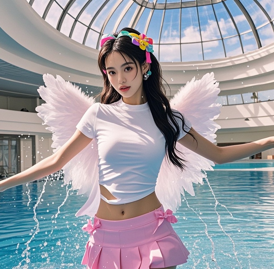 清纯美眉水中回眸，清澈眼眸胜过碧波荡漾