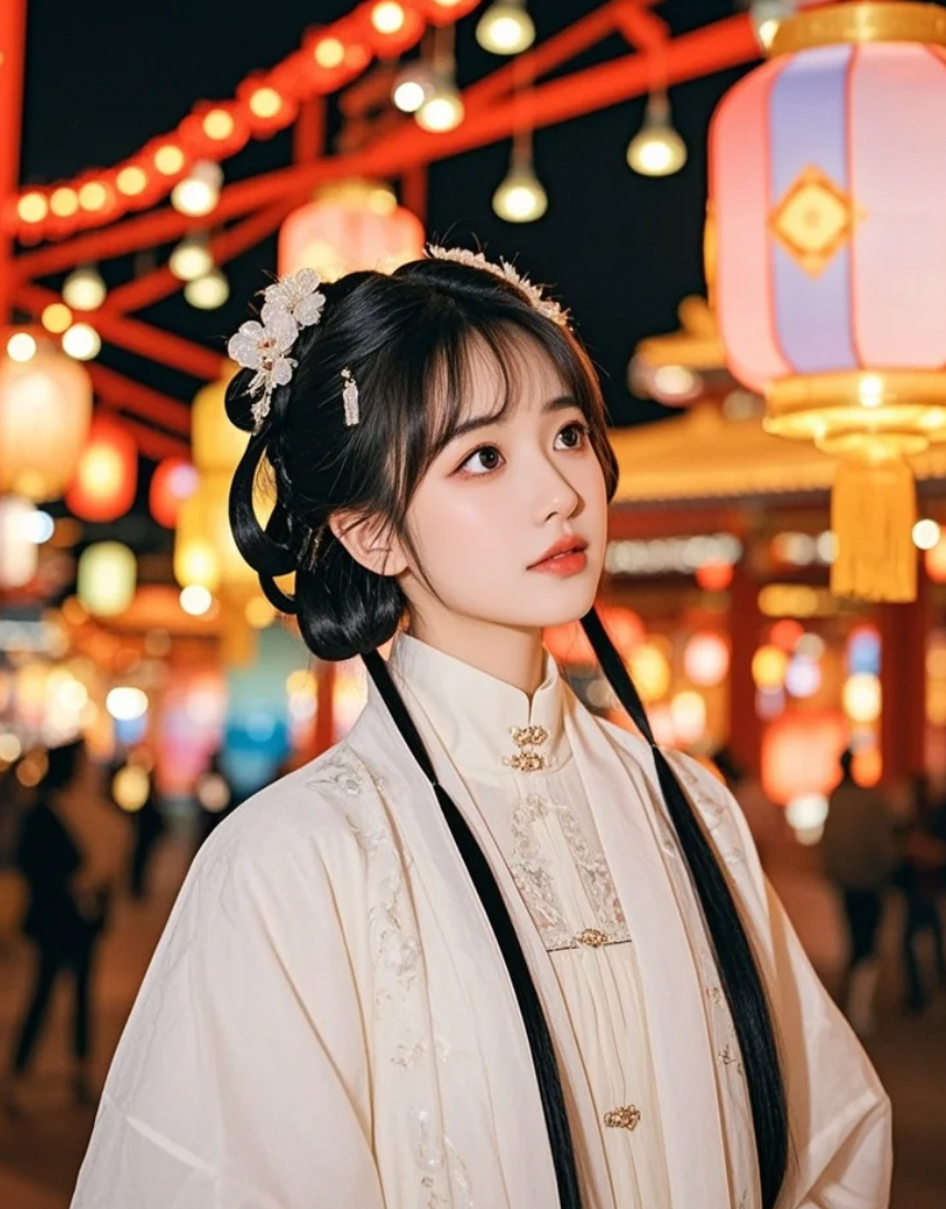 一袭华裳赴灯会，抬眸惊艳了时光